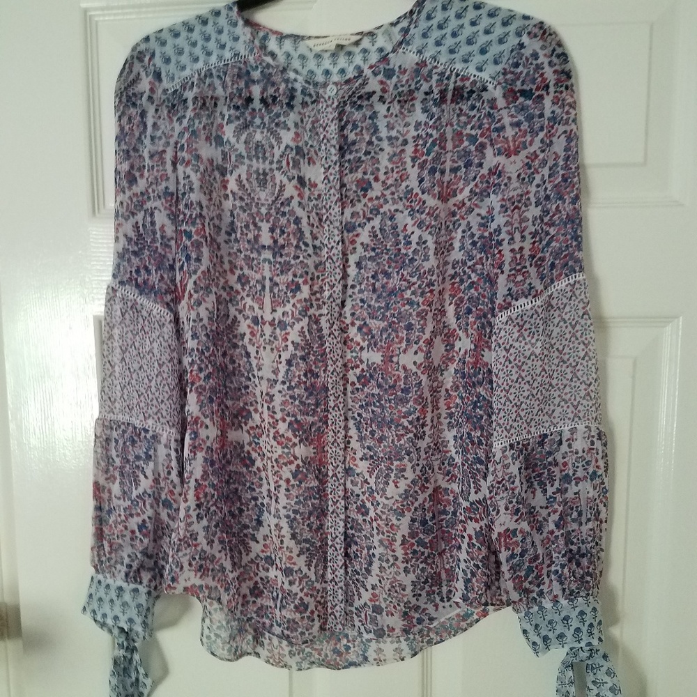 Rebecca Taylor Sheer Floral Long Sleeve Blouse